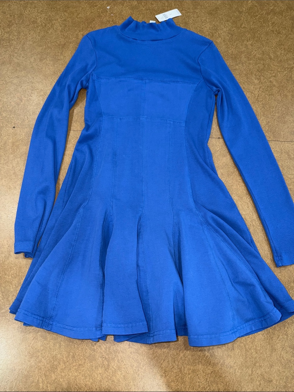 NWT • Anthropologie Royal Blue Long-Sleeve Fit & Flare Dress • Textured • Size S
